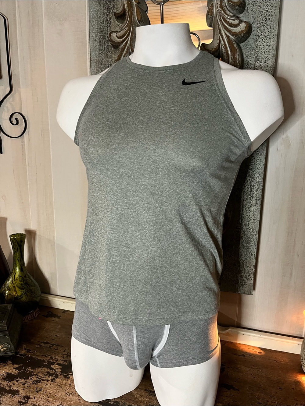 Nike Heather Gray High Neck Athletic Tank Top